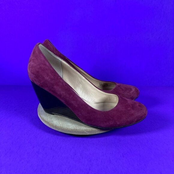 Cole Haan Women's Burgundy Red Suede Round Toe Wedge Pumps Shoe Size 6 - Picture 1 of 10